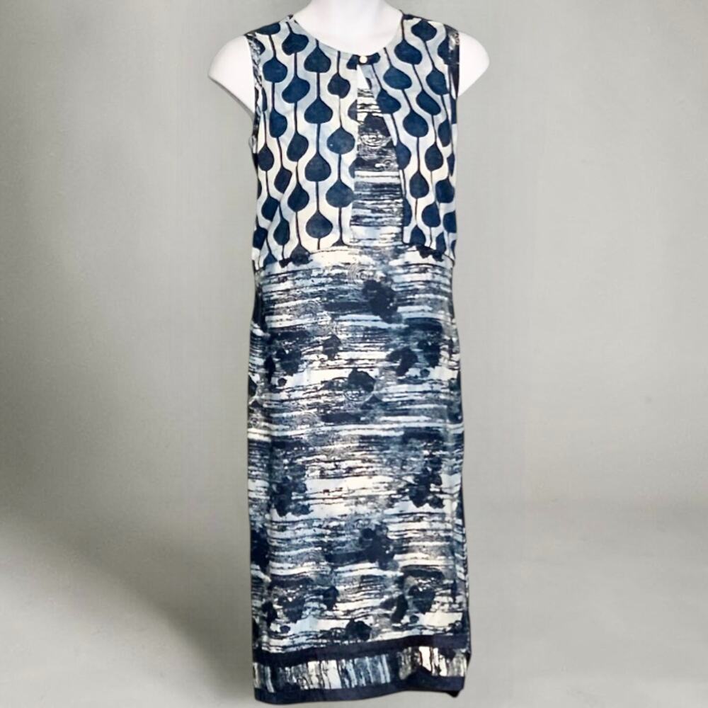 Cortigiani Cotton Caftan Dress Blue White Resort Maxi Boho India Print US XL NWT